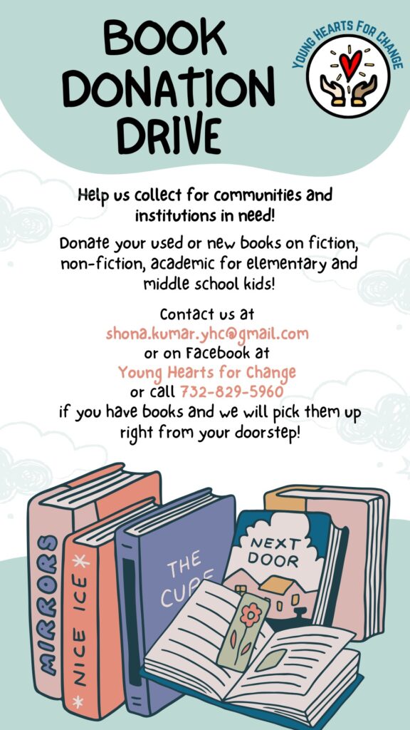 Young Hearts for Change book donation drive flyer