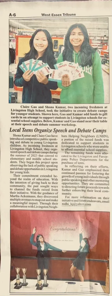 West Essex Tribune feature about speech and debate camps